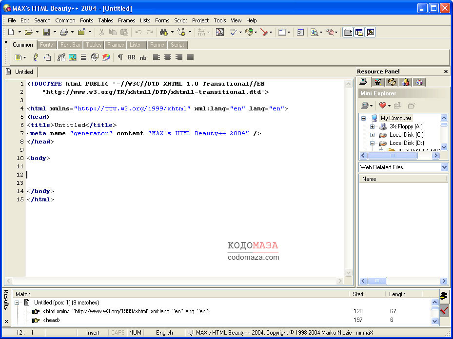 Скриншот редактора MAX’s HTML Beauty++.