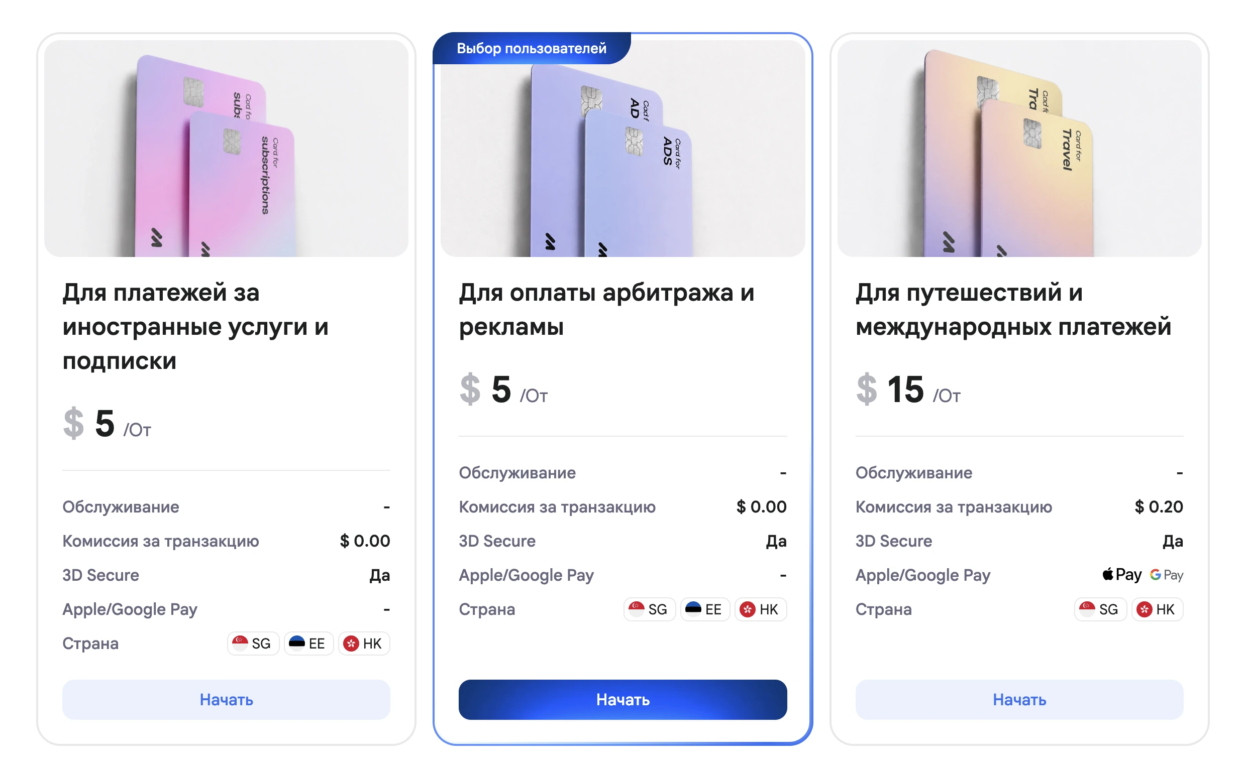 Выбор виртуальной карты